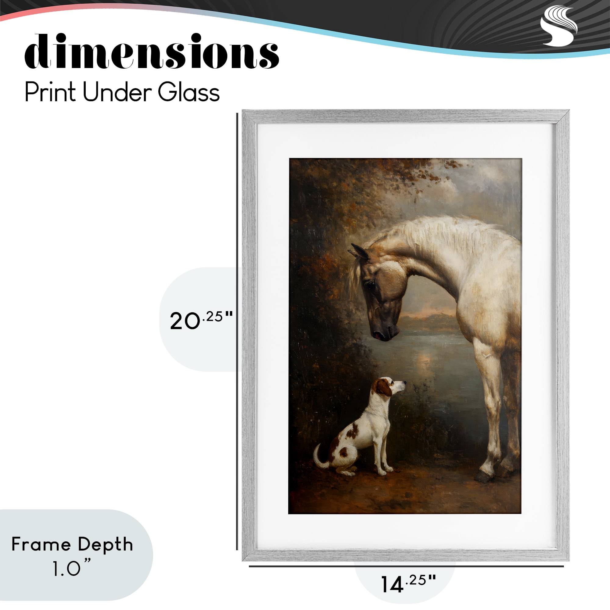Stupell Industries Hound & Horse Vintage View Gray Framed Print Under Glass, design by Petal Prints Design