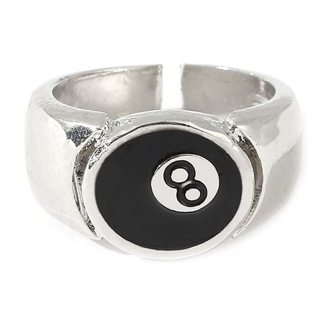 8 Ball Pool Ball Ring,Adjustable Number Black 8 Eight Pool Billiard Ring, for Pool Lovers, Billiards Men'S Ring