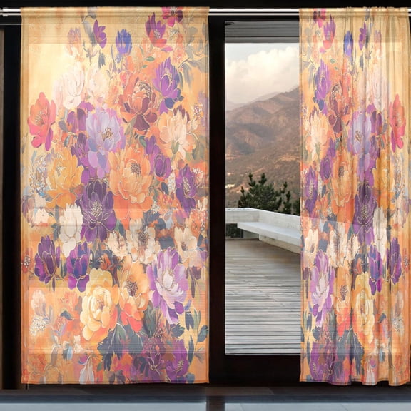 YAZAOO Curtains 110/118 Inch Long French Curtains Vibrant Floral Burst Print For Farmhouse Bedroom Curtains Window Curtain Set 2