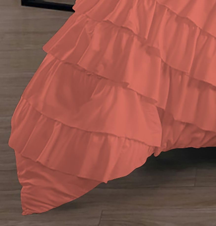 D.N.G. BEDDINGS 100% Egyptian Cotton 5 Piece Circle Ruffle Comforter Set with 1 Freebie Ruffle Pillow | 550 GSM Filled Microfiber - Super King Size, Brick Red Color - 800 Thread Count