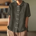 thumbnail image 2 of Blouses For Women Cotton And Linen Shirt Solid Color Loose Double Breasted Lapel Casual Short Sleeved Blouse Womens Tops, 2 of 4