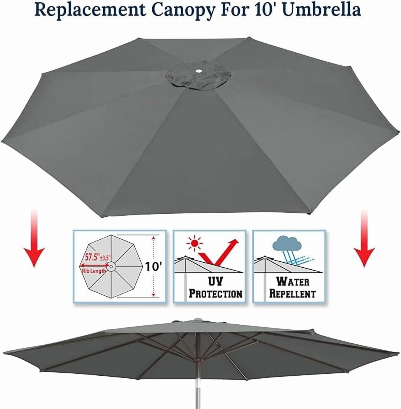 ALUVIERA 10' Umbrella Canopy Top Cover Patio Replacement Top Cover 8 Ribs Outdoor Sunshade