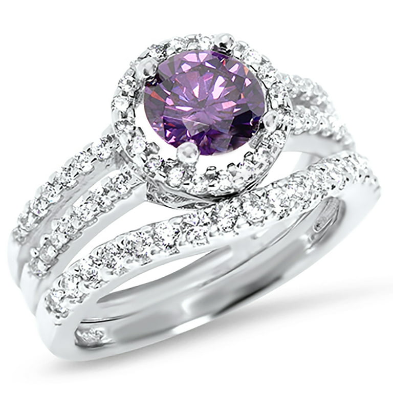 Purple Simulated Amethyst Engagement Wedding Bride Set Engagement Rings for Women Size 7