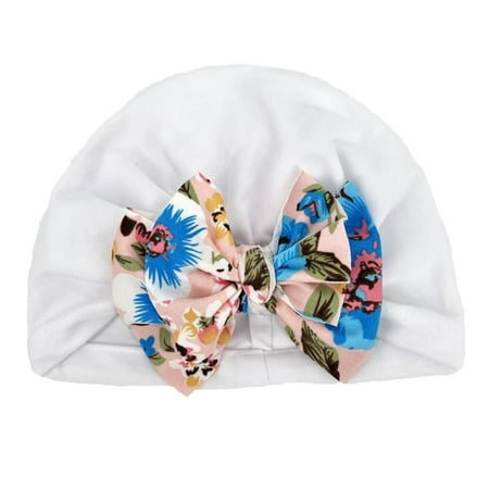 

Toddler Baby Boys Girls Floral Print Knitted Cap Beanie Bowknot Elastics Turban Hat