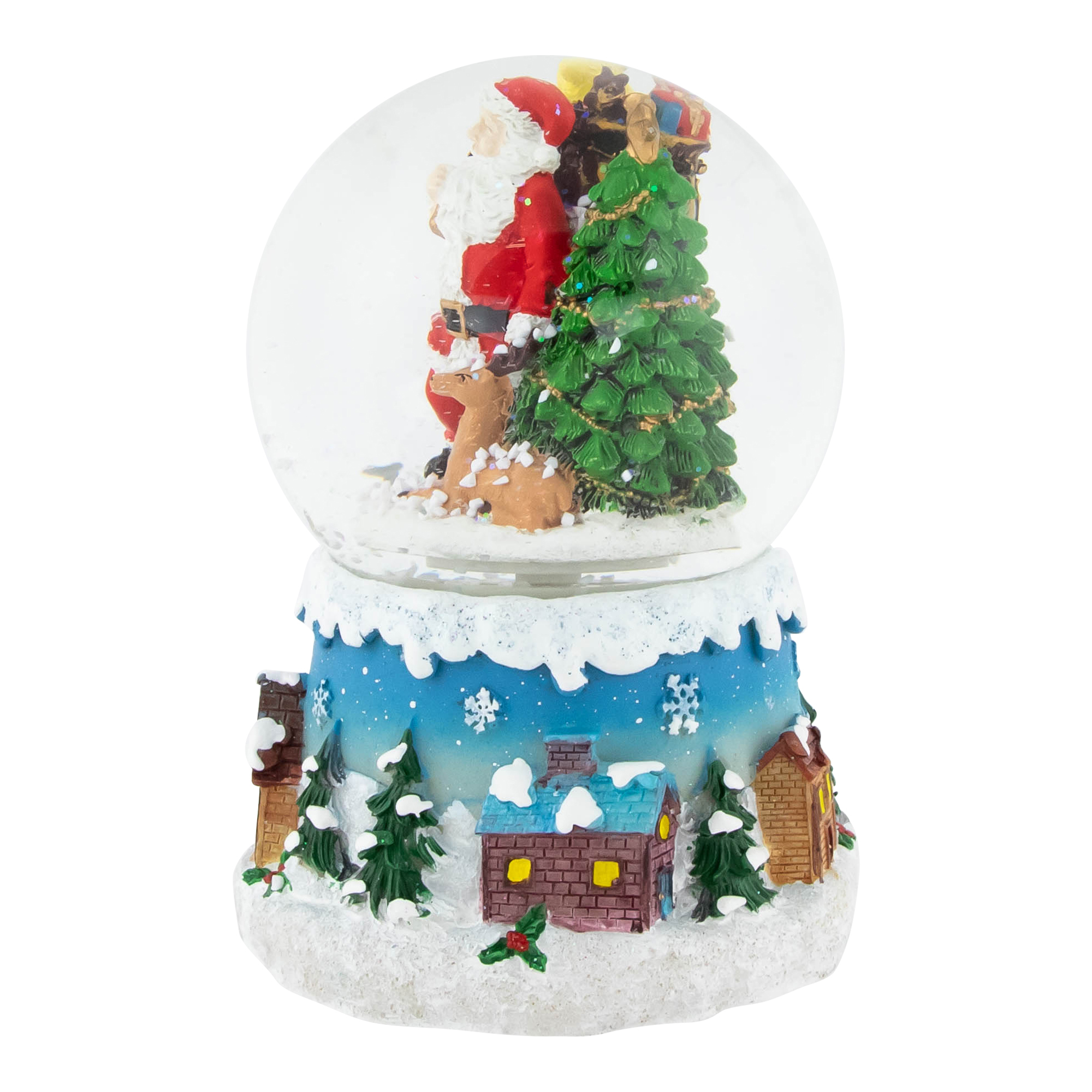 5.5" Santa Claus with Christmas Tree and Reindeer Swirling Snow Globe Glitterdome