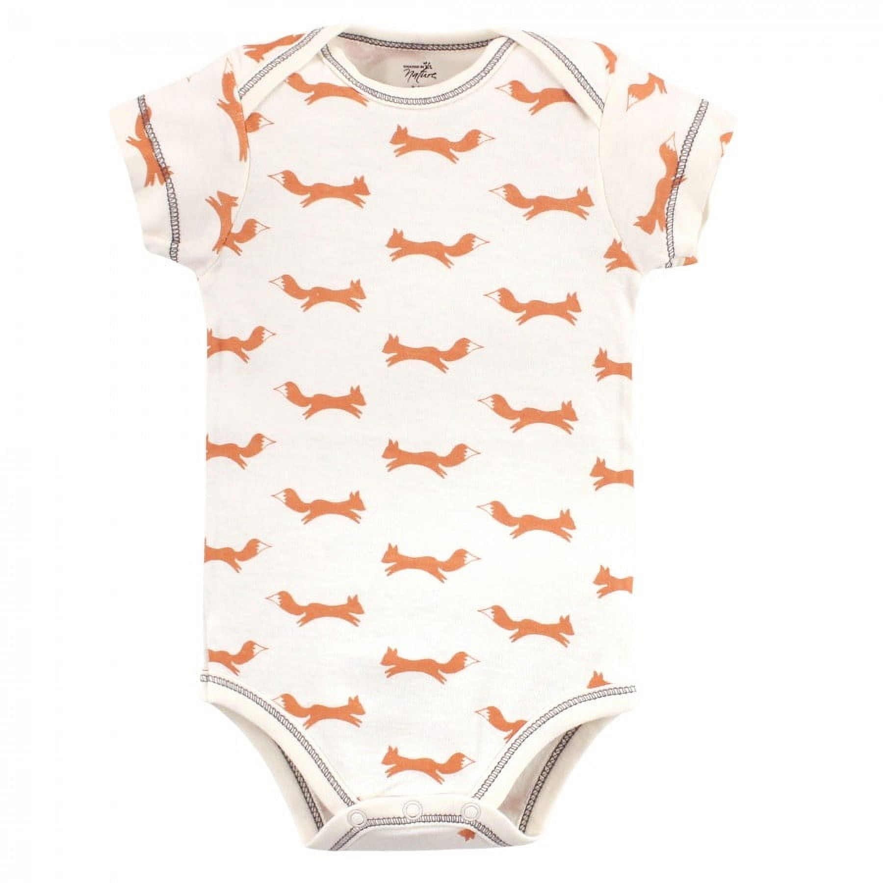 Touched by Nature Baby Boy Organic Cotton Bodysuits 5pk, Fox, 0-3 Months