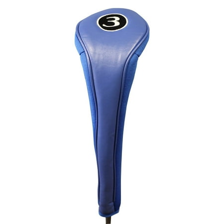 New Blue Zipper #3 Wood Leatherette Neoprene Golf Club head cover Snug Fit for Woods up to 200cc Headcover prevents Scratching Chipping
