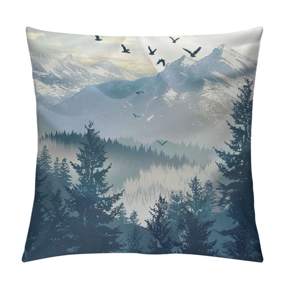Orinice Birds Mountain Range Forest Graphic Decorative Cushion Throw Pillow Cover Square 1PC 12x12in