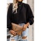 thumbnail image 2 of Blusa de mujer Cuello alto Linterna Mangas largas Color puro Moda Mujer Blusa de ajuste casual Negro S, 2 of 6