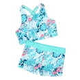 thumbnail image 4 of iEFiEL Kids Big Little Girls Floral Pattern Printed Swimwear Two Piece Tankini Set Bathing Suit Turquoise 6, 4 of 7
