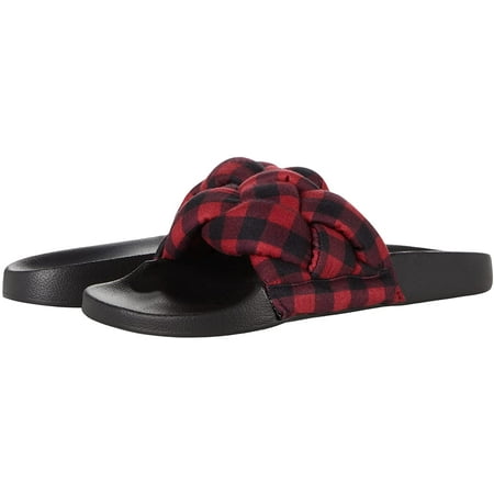 Bernardo Womens Miami Flat Sandal 6 Red/Black Buffalo Plaid