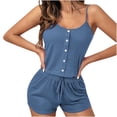 thumbnail image 2 of Blmnix Sleepwear Sets Pajama Set Sexy Pajama Cotton Pajamas Sleepwear Square Neckline Sleeveless Blue Short Wide-Leg Womens Pajama Set,S, 2 of 5