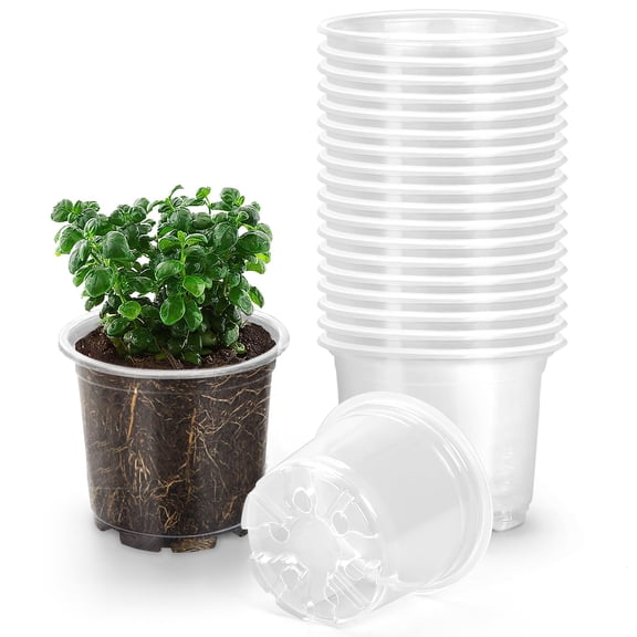 20 pc transparent plastic plant seedling pot with drainage holes, suitable for both indoor and outdoor use