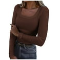 thumbnail image 1 of WEIYLL Ladies Summer Tops U Neck Lace Long Sleeve Loose Solid Brown Blouse Sizes M, 1 of 5