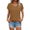 thumbnail image 2 of Brown Women's Short Sleeve T-shirt, Womens Summer Daily Casual V Neck Shirts Short Sleeve Tops Blouses Loose Fit Shirt,Women's Short sleeve T-shirt 3XL, 2 of 5
