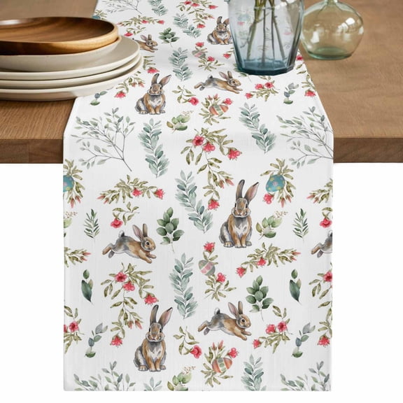Table Runner 90 Inches Long for Kitchen Dining, Bunny Floral Easter Dresser Scarf Farmhouse, Dining Table Decorations for Wedding/Parties, Elegant Pastoral Spring Floral 13 x 90 In