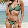 thumbnail image 2 of Womens Bikinis Solid Color Lace Up Halter Sexy Brassiere With Thongs Two Piece Brazilian Swimsuits Set Swimwears Holiday Wear,Green,M, 2 of 8