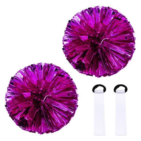 Pompones de Animadora Metálicos, Pompones de Animación con Mango de Bastón y Etiquetas de Nombre 14" & 2 Set & Rosa Brillante - para (Accesorios de Fiesta Deportiva/Equipo de Baile/Animación)