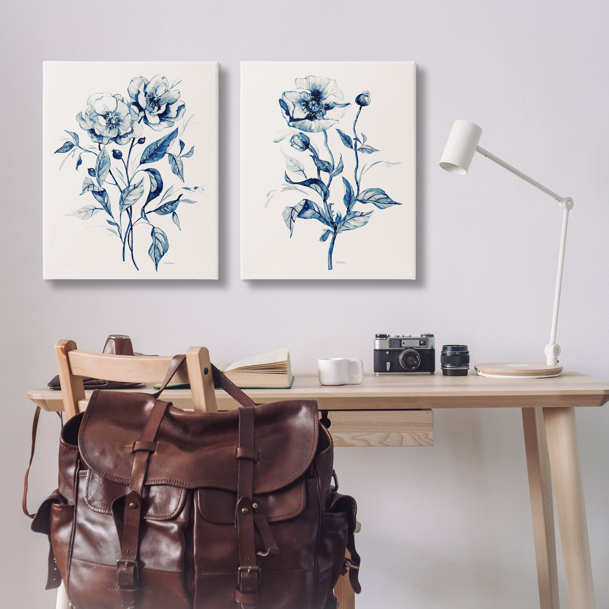Stupell Industries Blue Sketched Flowers Plants & Flowers Drawing Wrapped Canvas Art Print Wall Art, 24 x 30, Set of 2