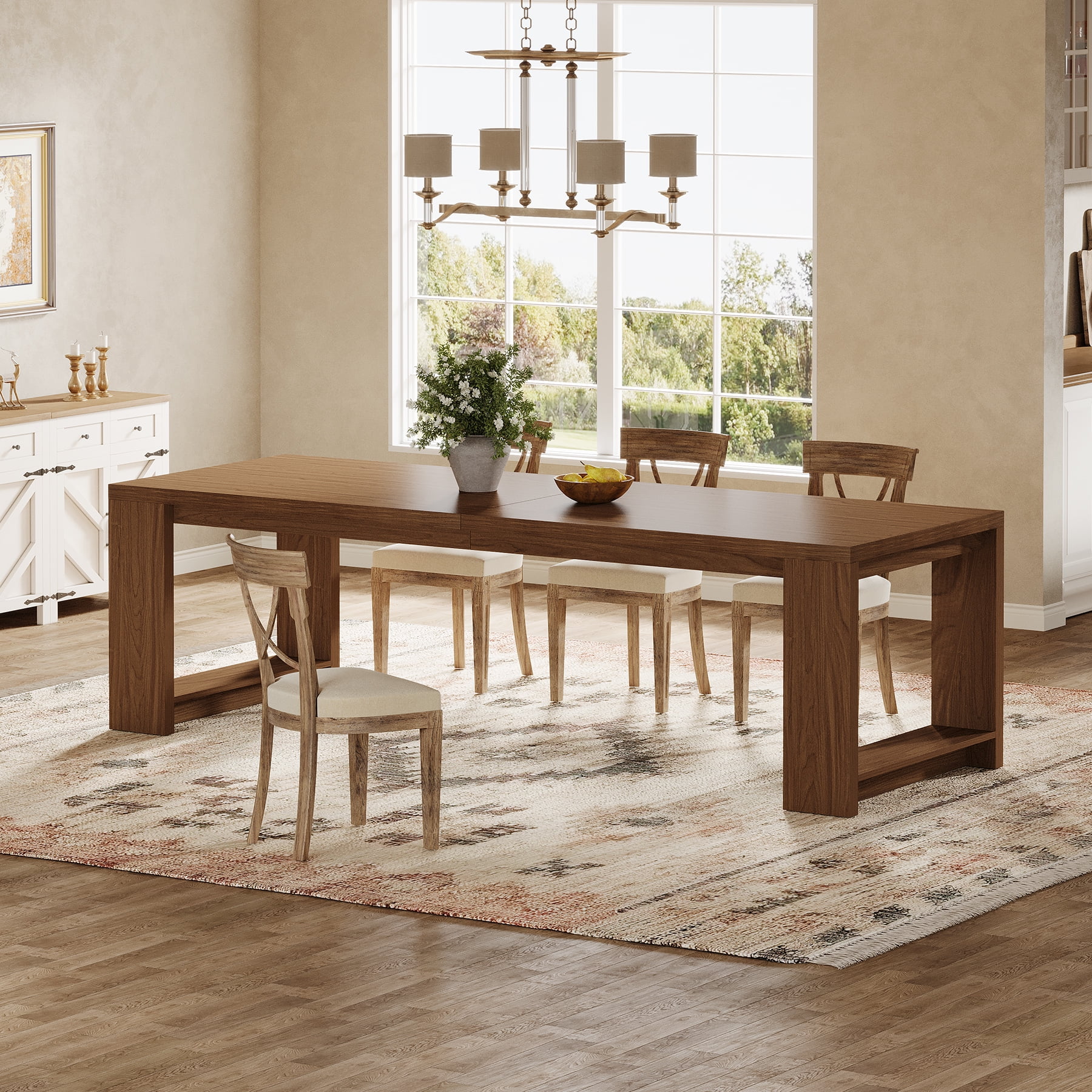 Tribesigns 86.61-inch Extra Long Dining Table for 6-8, Farmhouse Narrow Kitchen Table with Sturdy Legs, for Living Room, Dining Room, Walnut