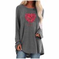 thumbnail image 1 of Pompotops Mode Femmes Col Rond Manches Longues Imprimé Casual T-Shirt Chemisier Tops Dégagement, 1 of 4