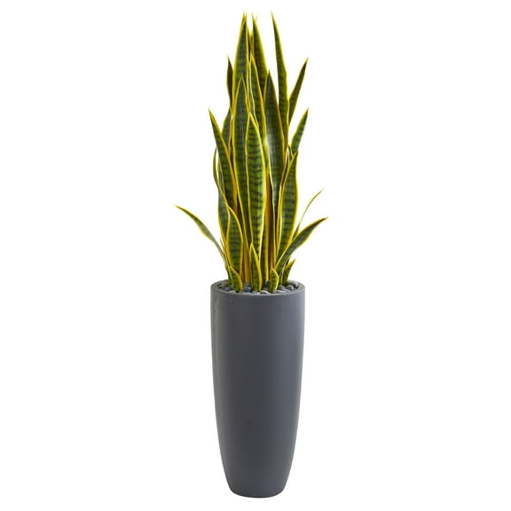 Nearly Natural 4.5ft. Sansevieria Artificial Plant in Gray Planter, Green