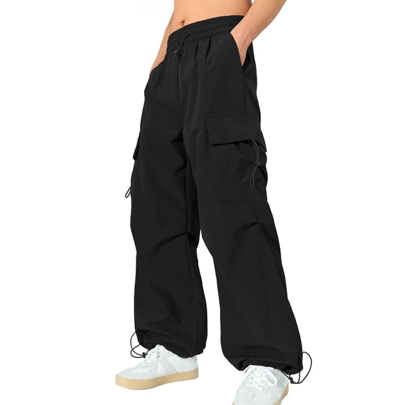 APTRO Men's Baggy Cargo Pants Casual Parachute Pants Relaxed Fit Waterproof for Daily Wear and Outdoor Hiking Black L