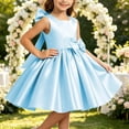 thumbnail image 5 of Girls Satin Mini Princess Dresses Trendy Sleeveless Ruched A Line Bow Detail Gown for Wedding Birthday Party Pageant Holiday Ceremony Blue 1-2 Years, 5 of 6