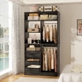 thumbnail image 5 of iSunirm 72'' Closet System 2-Piece Set with 6 Drawers, Walk-in Closet Organizer System with Hanging Rods and Shelves for Closet Storage, Black Oak, 5 of 5