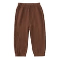 thumbnail image 2 of Zaldita Toddler Boy Girl Cotton Linen Harem Pants Elastic Waist Casual Bloomers Trousers Plain Legging Bottoms Brown 2-3, 2 of 2