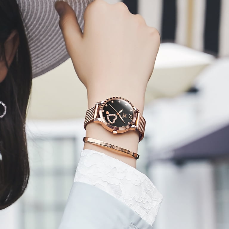 Rose Gold Mesh Strap Watch - Japanese Quartz Luminous Waterproof Dress Watch OLEVS Rose Gold Watch for Women Mesh Strap Fashion Liberia  main image 2