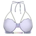 thumbnail image 2 of Zaldita Womens Mermaid Shell Shaped Halter Neck Pearl Chains Bra Top Shiny Slight Padded Bikini Bra Purple M, 2 of 7