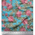 thumbnail image 1 of Soimoi Tissu en Coton Cambric Bleu Imprimé Feuilles & Roses au Mètre 42 Pouces de Large, 1 of 3