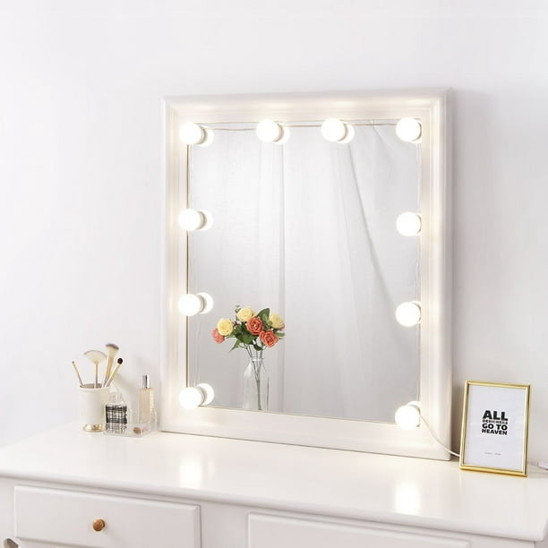 DIY Hollywood Lighted Makeup Vanity Dimmable Lights, Vanity Lights, Stick on LED Mirror Light Kit for Vanity Set, Plug in Makeup Light for Bathroom Wall Mirror, 10-Bulb - Walmart.com