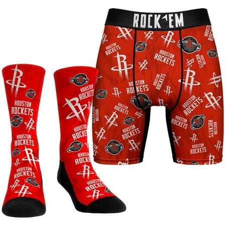 

Men s Rock Em Socks Red Houston Rockets All-Over Logo Boxer Briefs & Crew Socks Combo Pack