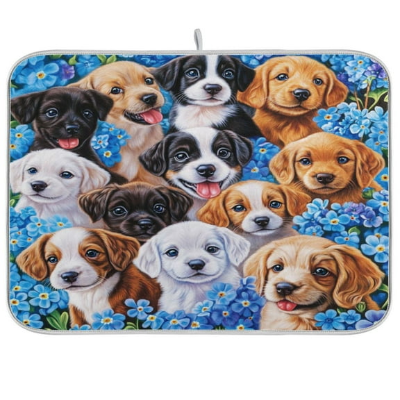 Various Breeds Dogs Dish Drying Mat Kitchen Mats Microfiber Counter Absorbent Dish Pad Drainer Rack