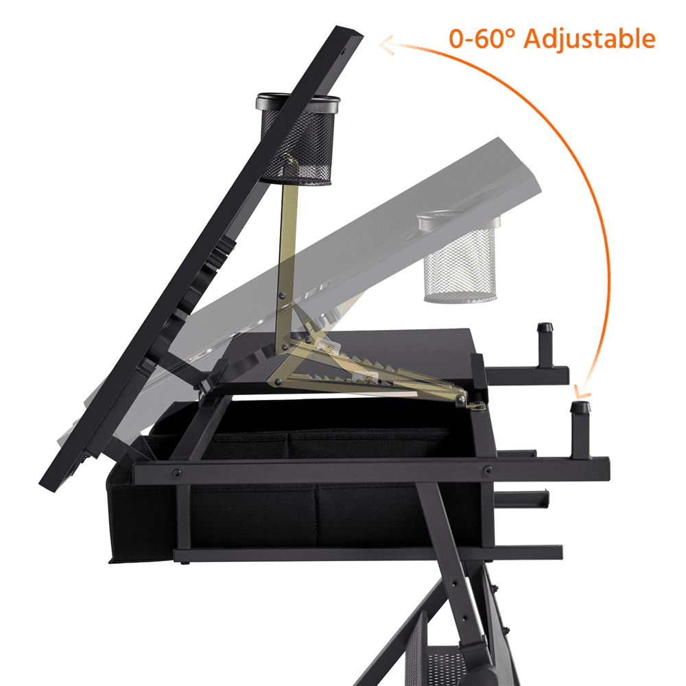 Renwick Drafting Table and Stool Set with Adjustable Table Angles & Heights, Black