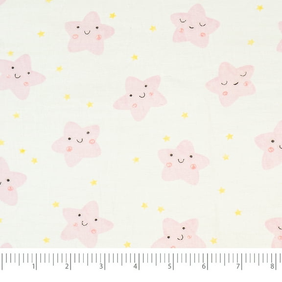 Roc-lon 100% Organic Cotton, 60"/61", Sewing Craft Fabric, Printed Muslin, Star, Cut by Yard