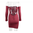 thumbnail image 3 of Vestido Primavera Discoteca Bolso Falda a la cadera Falda tubo sexy Top Mujer Manga larga Halter Vino rojo M Jormftte HMJM063-4, 3 of 5