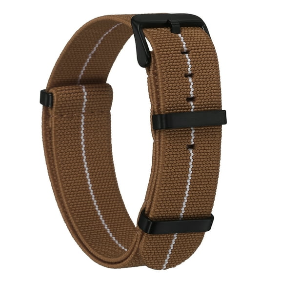 Uxcell Elastic Nylon Watch Band 20mm One-Piece French Watch Strap Waterproof Replacement Wristwatch Strap with Black Buckle for Men Women, Brown/White