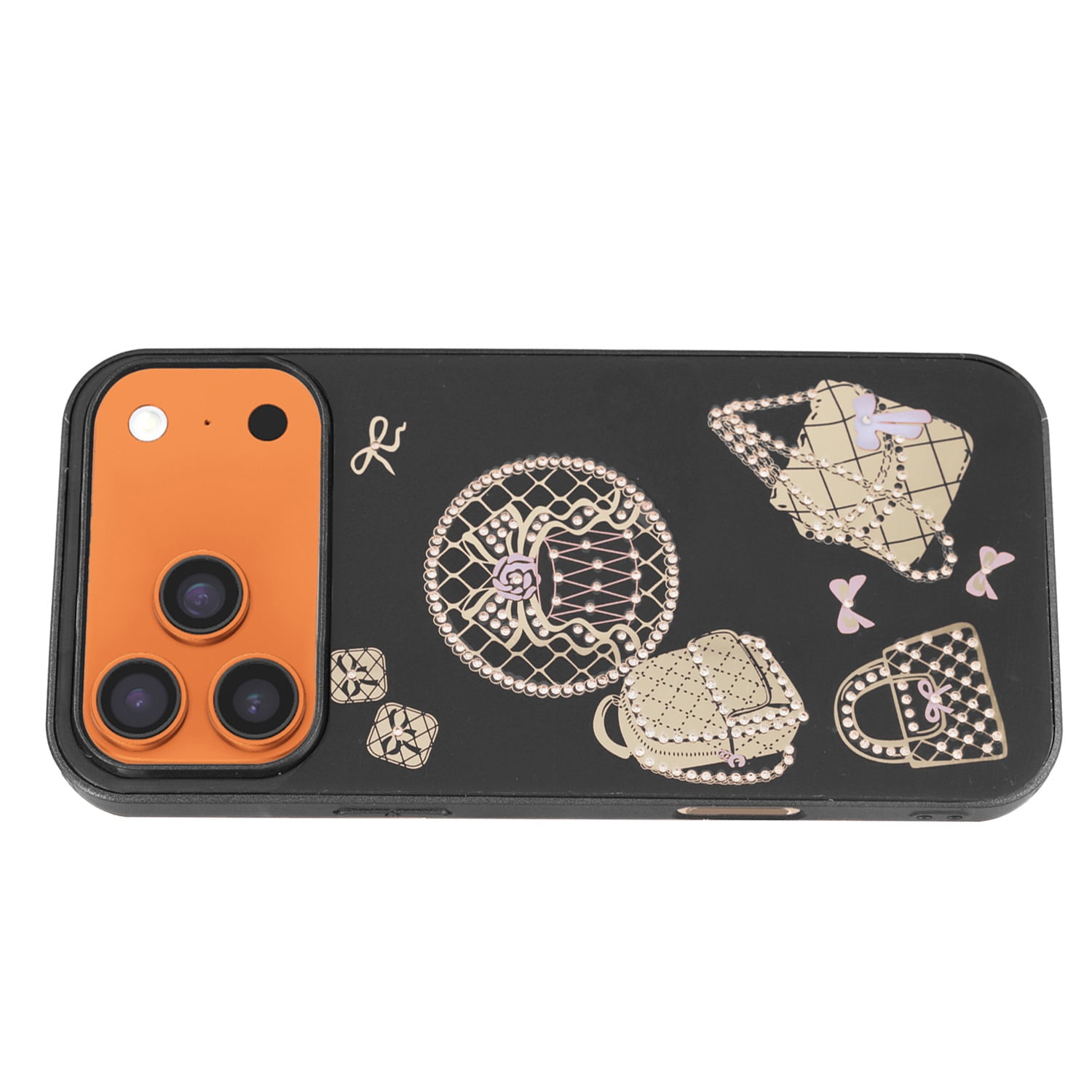 Diamond Shiny Cases with Bag Design for iPhone 17 Pro Max - Black