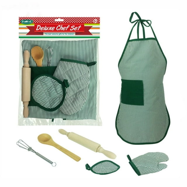 6PCS Kids DIY Cooking Kit Chef Apron Mitt Rolling Pin Enjoyable Pretend Cooking Toys Kitchen Cookware Play House Toys for Child Child Educational Interactive Toy Christmas Birthday Gift