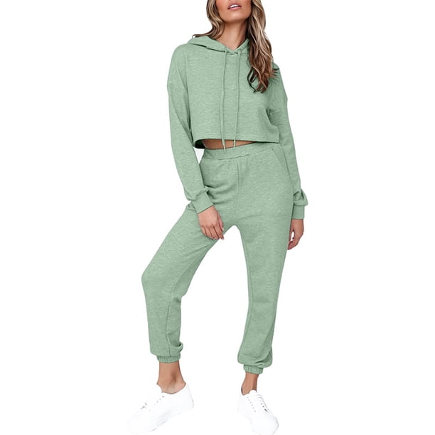 Lucakuins, conjunto de pijamas para mujer, 2 piezas, ropa de salón, trajes de Color sólido con cordón, sudaderas con capucha, Tops cortos y pantalones, ropa de dormir, trajes Lucakuins moda