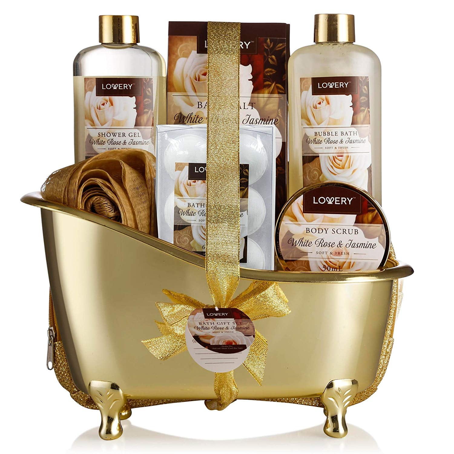 Aan boord influenza koolstof Spa Gift Basket, Luxury 13 Piece Bath & Body Set For Men & Women, White  Rose & Jasmine Fragrance - Contains Shower Gel, Bubble Bath, Body Scrub,  Bath Salt, 6 Bath Bombs,