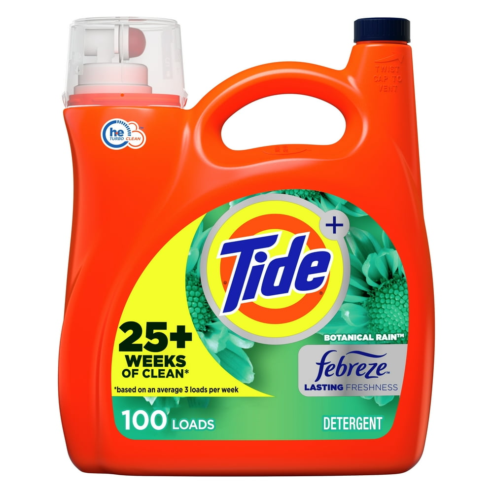Tide Plus Febreze Freshness Botanical Rain HE, 100 Loads Liquid Laundry
