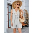 thumbnail image 6 of Women'S Summer Casual Rompers Lace-Up Short Loose Linen Jumpsuit Beach Outfits Travel Vacation Clothes Grey L, 6 of 8