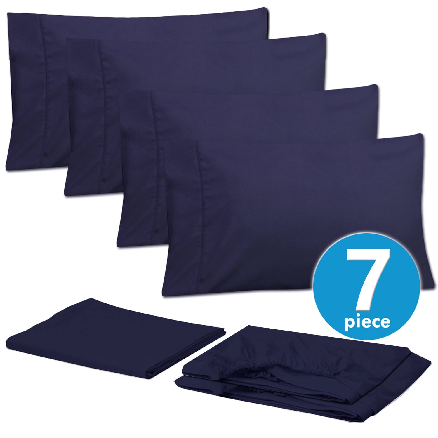 Sweet Home Collection 1500 Series Bed Sheets - Extra Soft Microfiber Deep Pocket 7pc Sheet Set - Navy, Split King