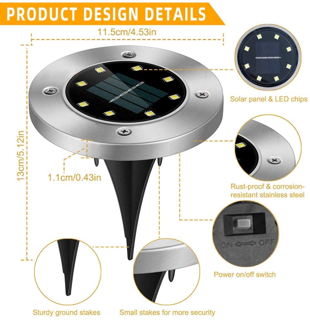 Solar Ground Lights, 8 Pack 8 LED Solar In-Ground Lights, Waterproof Solar Disk Lights Garden Lights Outdoor Landscape Lighting for Patio Pathway Lawn Yard Deck Driveway Walkway, Cool White