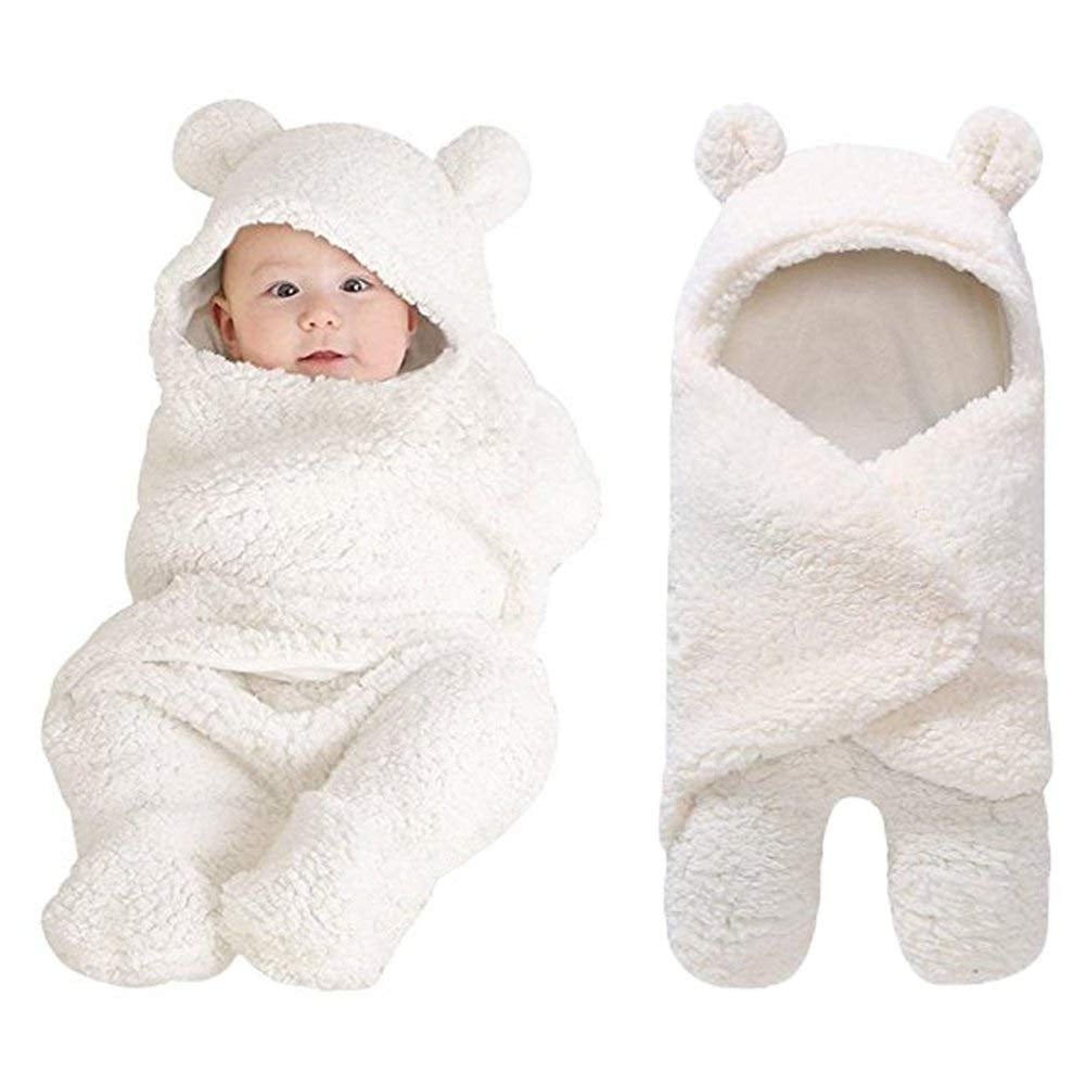 Babarla Newborn Baby Wrap Swaddle Blanket Knit Sleeping Bag Receiving Blankets Stroller Wrap adjustable Baby s Hook loop For 0 6 Month Baby White