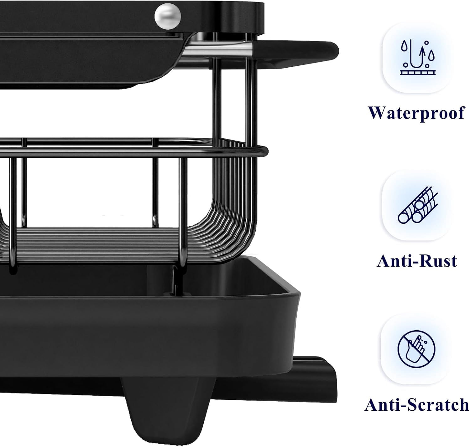 Dish Drying Rack for Kitchen Counter, Stainless Steel Sink Organization and Storage Essentials with Cutlery Holder, Home and Appartment Decor, 12.2"W x 15.7"~23"L